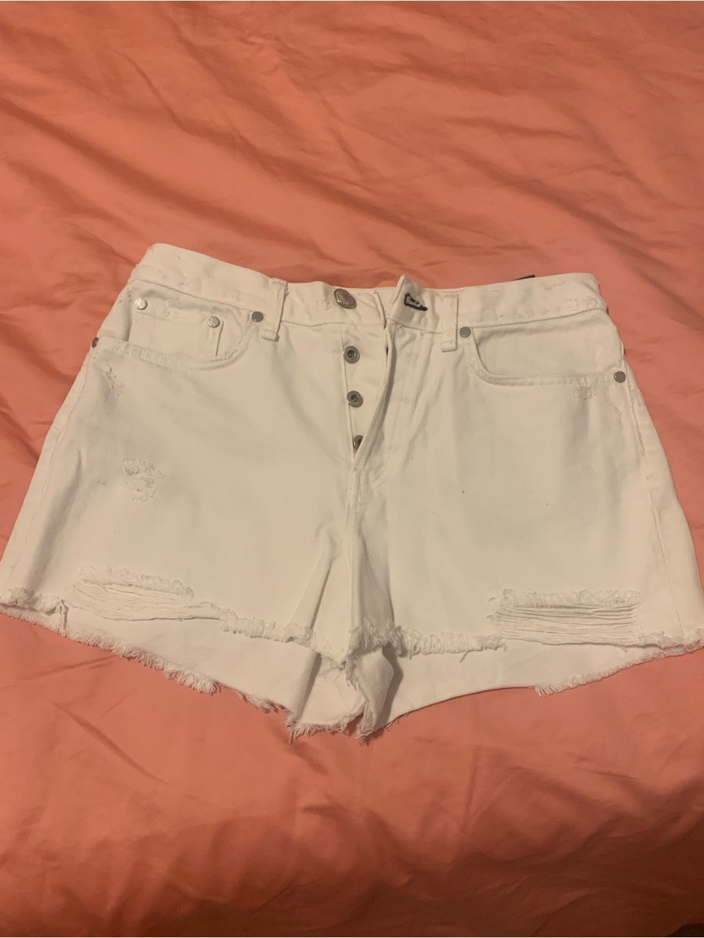 rag & bone White Distressed Button-Fly Denim Shorts